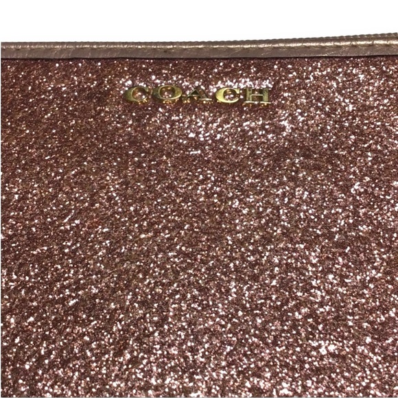 Coach Small Pink Glitter Wristlet Clutch Bag Authentic Rose Gold Sparkle Y2K - Picture 7 of 9
